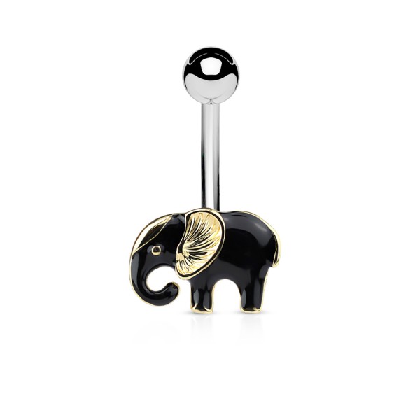 Damen Nabelpiercing Bananabell Chirurgenstahl silber Elefant schwarz-gold