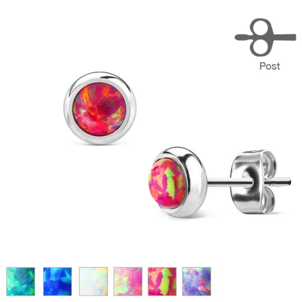 Ohrstecker Chirurgenstahl silber, mit Opal in grün,blau,weiß,pink,rot,purple