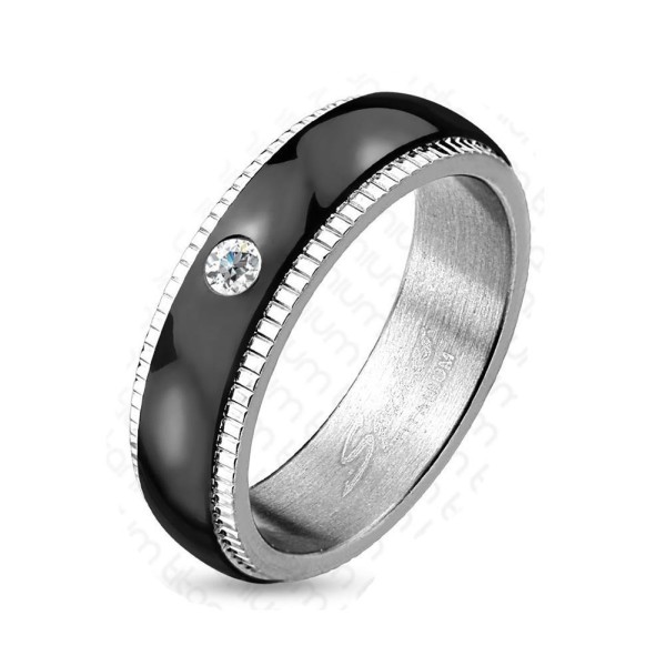 Titan Ring silber 6mm breit Paaring Band schwarz und Steine 60 (19) - 66 (21)