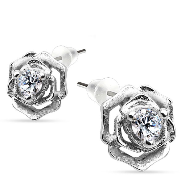 Damen Ohrring Ohrstecker 925´ Sterling Silber Rosendesign mit klaren Zirkonia