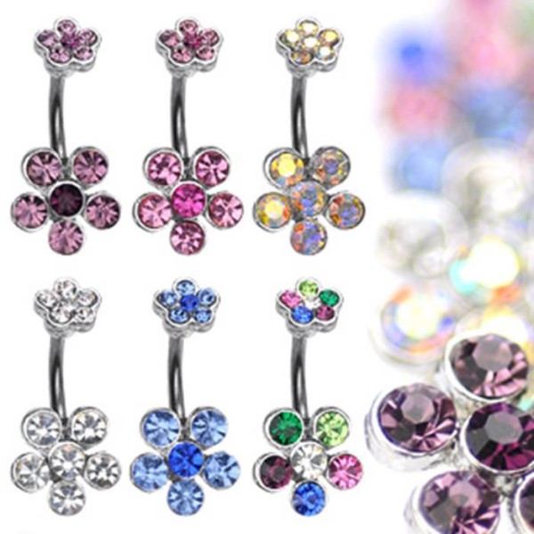 Bauchnabelpiercing "Multi Flower" Zirkonia 6 Farben