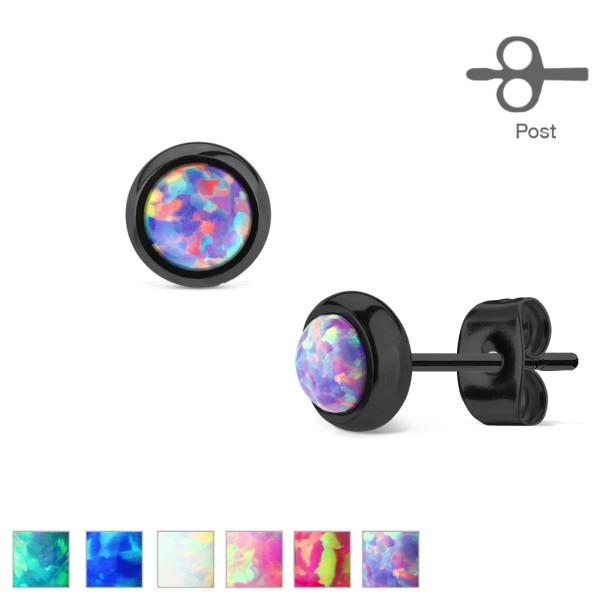 Ohrstecker Chirurgenstahl schwarz, mit Opal in grün,blau,weiß,pink,rot,purple