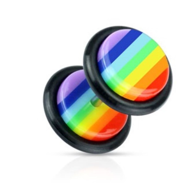 Coolbodyart Unisex 1x Fake Plug mit Schraubverschluss O-Ringen "Regenbogen" 1...