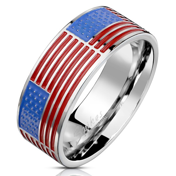 Tapsi´s Coolbodyart®| Fingerring Statement Bandring Edelstahl 316L Silber US Flagge Emailliert Größe