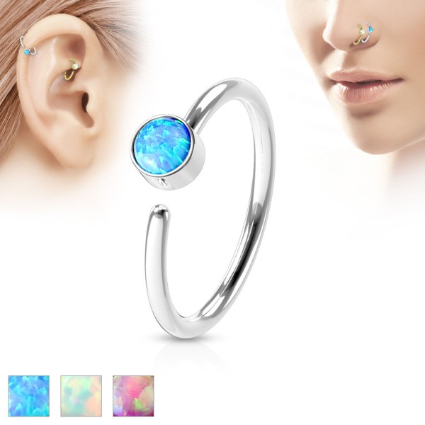 Tapsi´s Coolbodyart® Hoop Ring Piercing Edelstahl-Chirurgenstahl für Ohr und Nase in Silber mit Opal