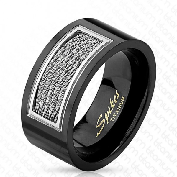 Titan Ring schwarz 10mm breit mit eingelassenem Kabel 60 (19) - 69 (22)