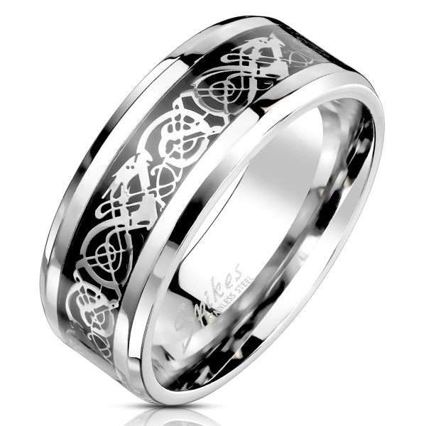 Tapsi´s Coolbodyart®| Fingerring Statementring Edelstahl Keltische Drachen Folien Inlay Größe 60(19)