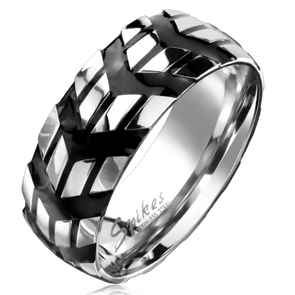 Tapsi´s Coolbodyart®| Fingerring Domering Edelstahl Silber-Schwarz Chevron Symbol Ringsum Laufend Gr