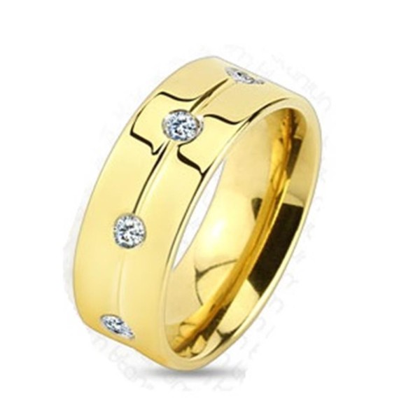 Titan Ring gold 6-8mm breit mit 8 Zirkonia farblos 47 (15) - 66 (21)