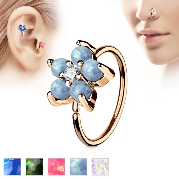 Tapsi´s Coolbodyart® Hoop Ring für Nase/Ohr roségold mit Zirkonia und Opal Blume