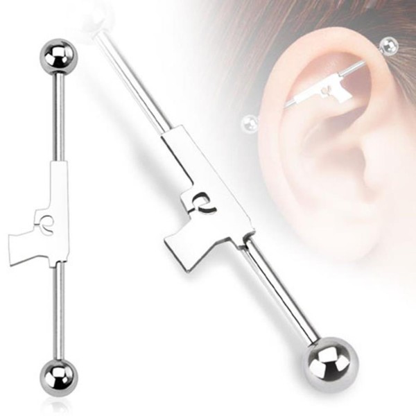 Coolbodyart Unisex Inlay Industrial Piercing Waffe "Gun" 38mm