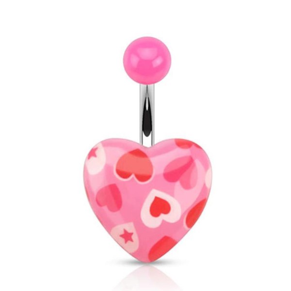 Bauchnabelpiercing Chirurgenstahl "Pinkes Herz mit Herzen" aus Acryl