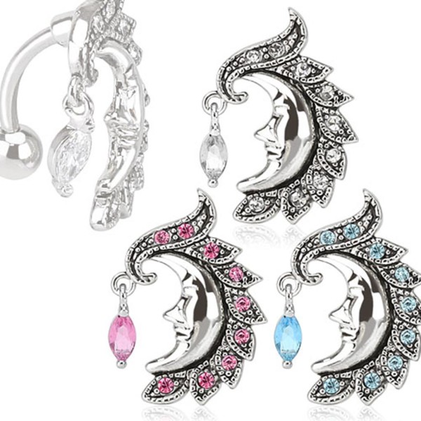 Coolbodyart Bauchnabelpiercing Chirurgenstahl Mond Gesicht clear, pink, türkis