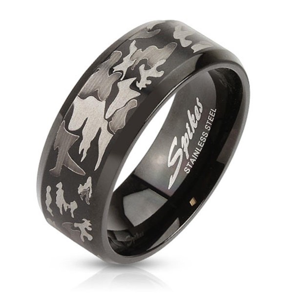 Coolbodyart AF Edelstahl Ring schwarz 8mm breit mit lasergefrästem Camouflage