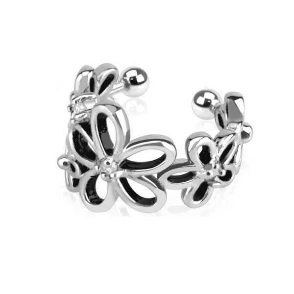 Fake Piercing Klemme Messing rhodiniert, Rhodium in Silber Floral