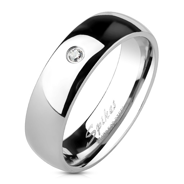 Klassik Damen Ring silber poliert Zirkonia 9 Gr Edelstahl