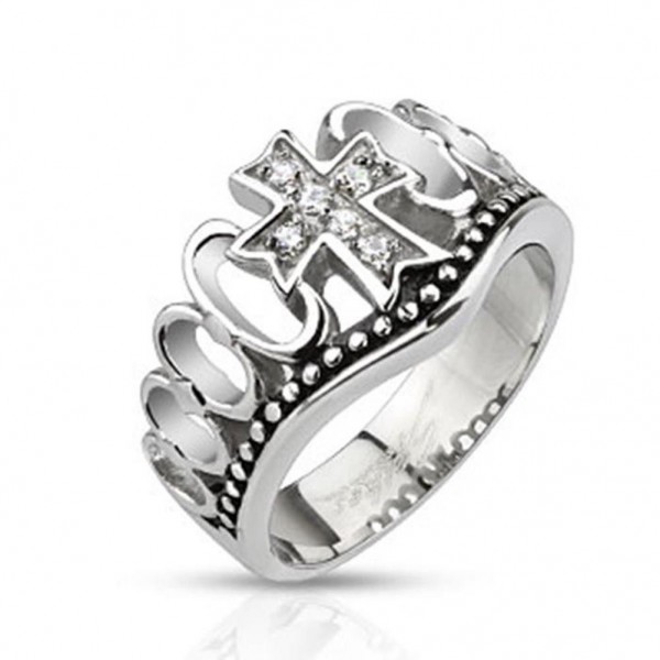 Edelstahl Herren Damen Ring silber "Zirkonia Kreuz"