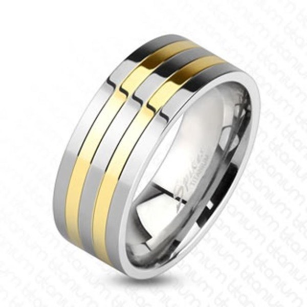 Ring Titan silber gold 8mm breit Linie Classic 60 (19) - 66 (21)