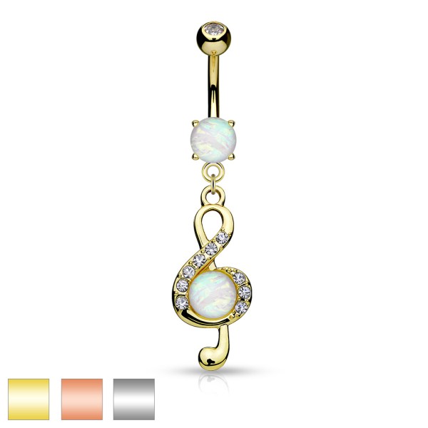 Bauchnabelpiercing Chirurgenstahl 316L Kristall Opal Anhänger Notenschlüssel