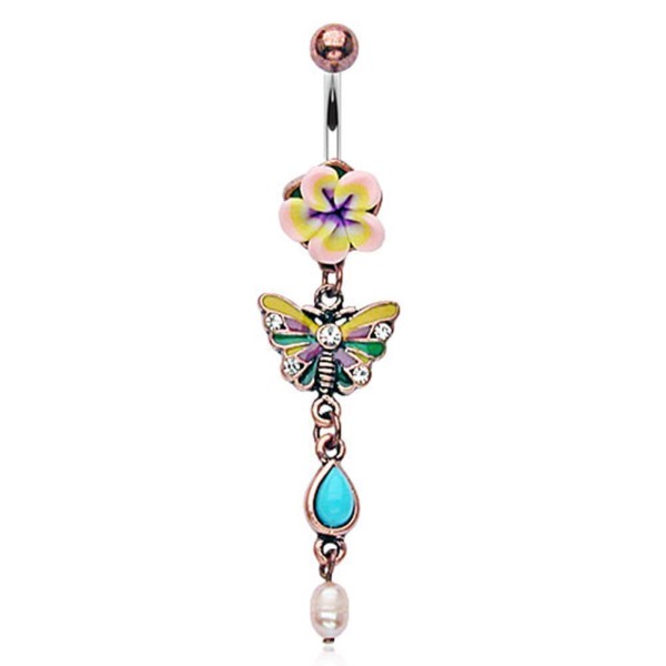 Chirurgenstahl Bauchnabelpiercing silber Vintage Blume und Schmetterling