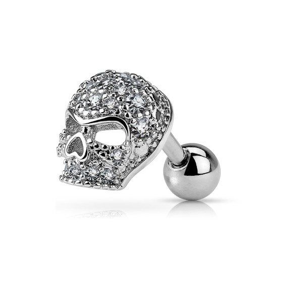 Ohr Piercing Cartilage Chirurgenstahl Totenkopf mit klaren Zirkonia silber