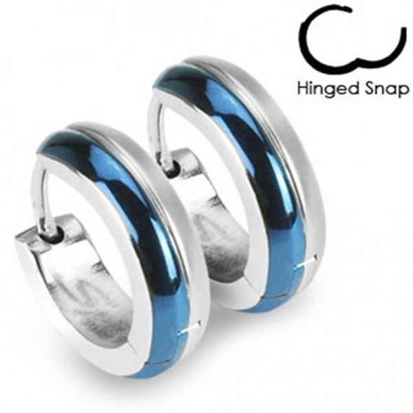 1 Paar silber/ blaue Ohrringe Creolen Chirurgenstahl Blue IP zweifarbig