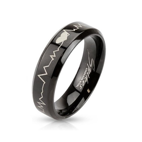 Fingerring Edelstahl Ring schwarz mit lasergraviertem Herzschlag 6mm breit