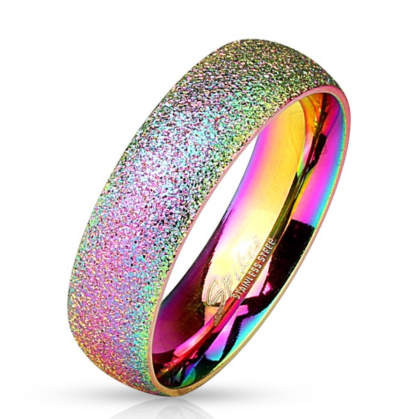 Tapsi´s Coolbodyart®|Dome Ring Edelstahl Sand Gestrahlt 6mm breit Regenbogenfarben