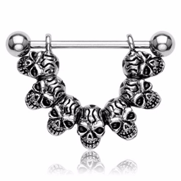 Brustwarzenpiercing silber "Lucky 7" Skull Totenkopf