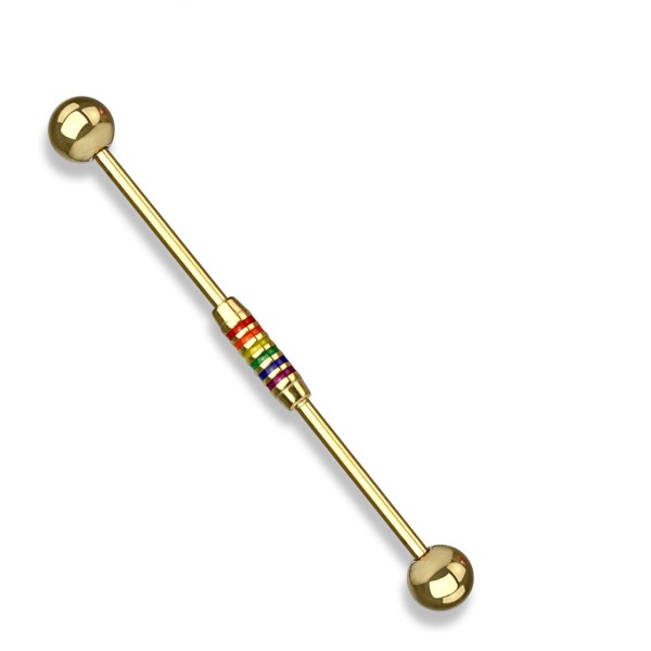 Industrial Barbell Piercing Stab Edelstahl Chirurgenstahl 316L 38mm Kugel Regenbogen