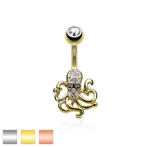 Tapsi´s Coolbodyart® Bauchnabelpiercg Chirurgenstahl 316L mit Kristallen besetzter Octopus