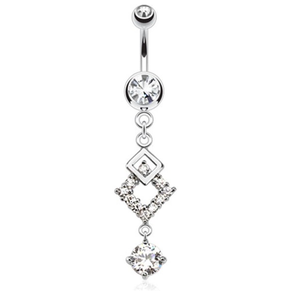 Coolbodyart Damen Bauchnabelpiercing Doppel Quadrat Chirurgenstahl 12 Zirkoni...