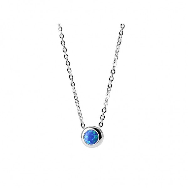 Damen Halskette Kette aus Edelstahl 50 cm mit Opal in blau,weiß oder pink