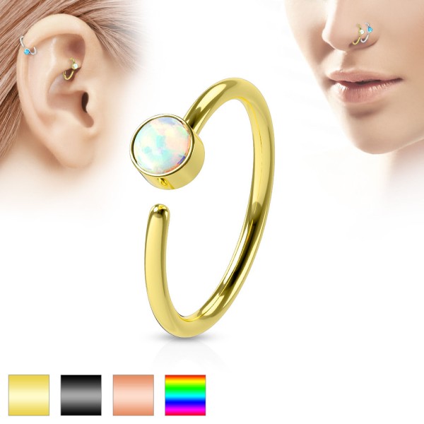 Tapsi´s Coolbodyart® Hoop Piercing Ring Edelstahl-Chirurgenstahl für Ohr und Nase mit Opal in weiß