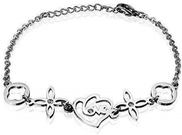 Charm-Armband aus Edelstahl mit Herz und Blume Länge 210 mm