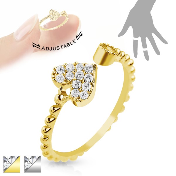 Fingerring Zehenring Messing rhodiniert in gold, silber verstellbar mit Herz