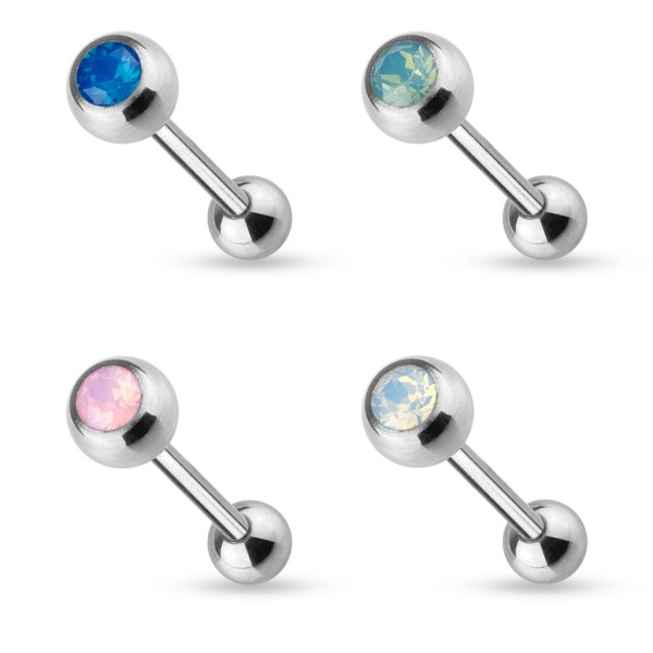 Zungen Piercing Stab Edelstahl Chirurgenstahl 316L 16mm Opal