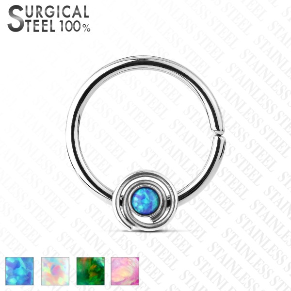 Tapsi´s Coolbodyart® Hoop Piercing Ring Edelstahl-Chirurgenstahl mit Spirale und Opal