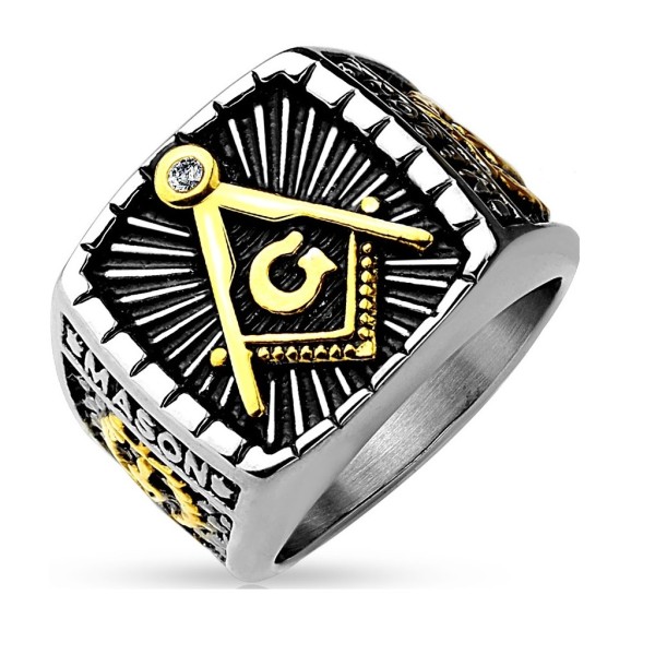 Tapsi´s Coolbodyart®|Siegel Guss Ring Edelstahl Zirkonia Masonic Freimaurer 9mm Breit