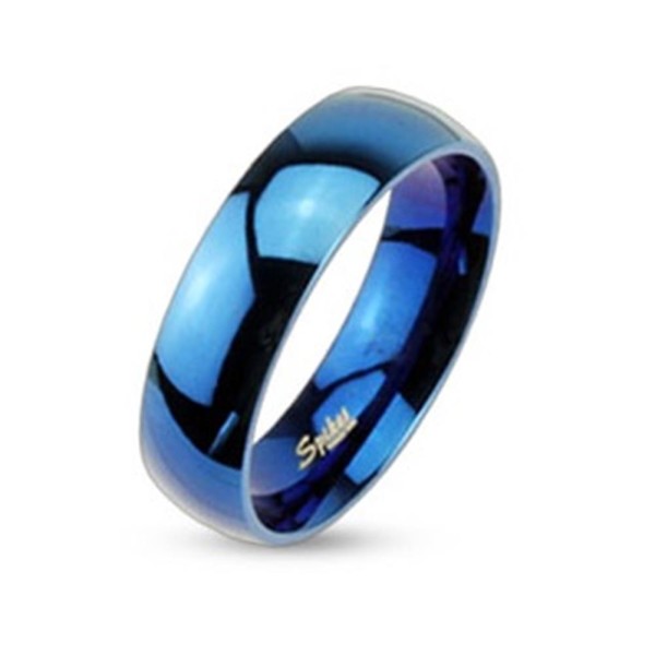 Edelstahl Unisex Band Ring Blau glänzend polliert 6mm breit