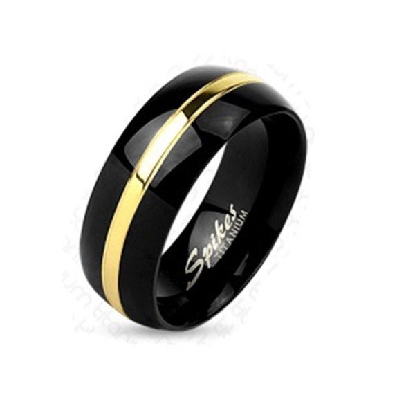 Titan Ring schwarz 6-8mm breit tellinie gold 47 (15) - 66 (21)