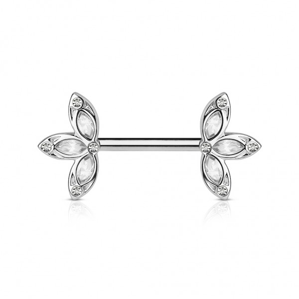 Nippelpiercing Barbell Chirurgenstahl Blumen mit Kristallen in blau, pink, klar