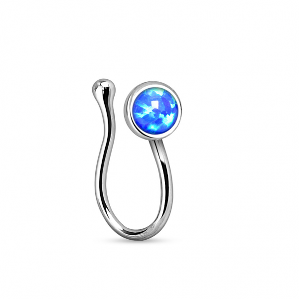 Damen Nasenclip Nasenpiercing Fake-Piercing Clip Silber mit Synthetik Opal