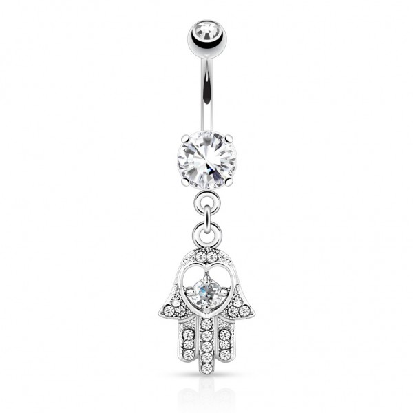 Chirurgenstahl Bauchnabelpiercing silber Hamsa Hand mit Zirkonia