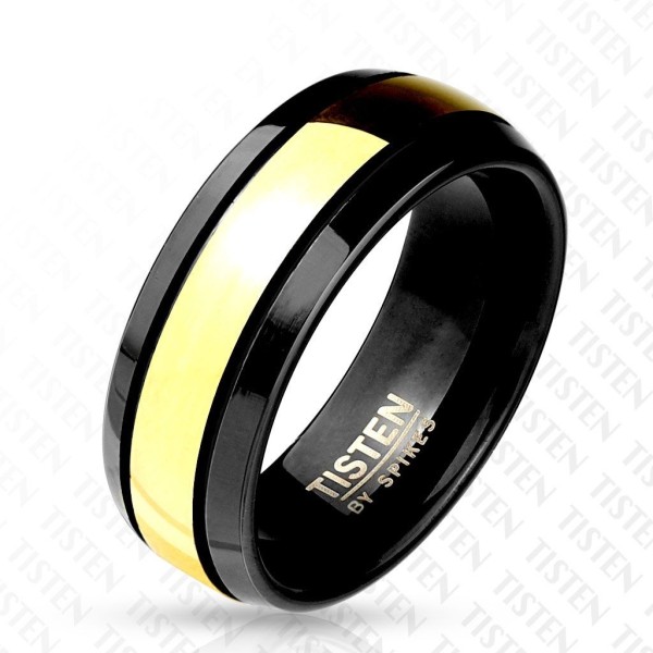 Titan Wolfram Ring schwarz 8mm breit Ring Kuppel gold 60 (19) - 66 (21)