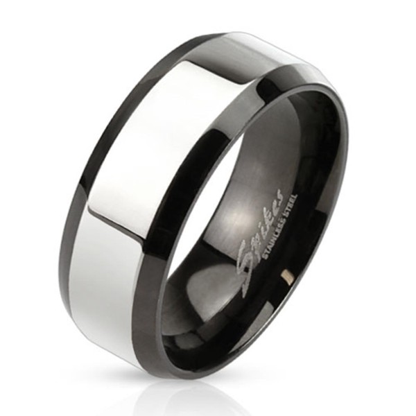 Coolbodyart Edelstahl Unisex Ring silber schwarz 8mm breit Glossy Line hochglanz