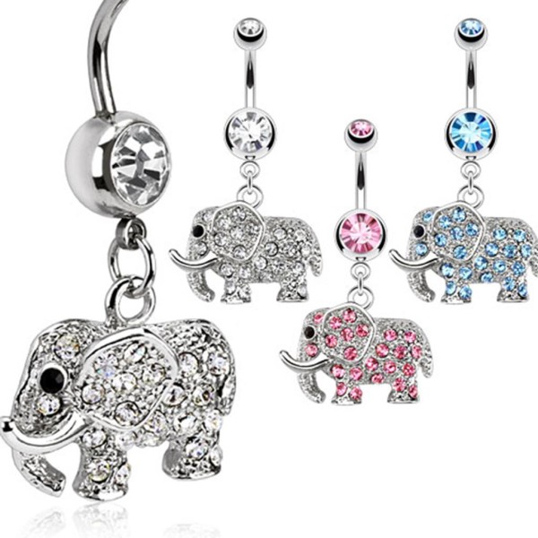 Bauchnabelpiercing "Elefant" 3 Farben Multi Color Zirkonia