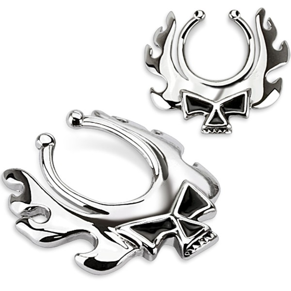 Coolbodyart Damen Herren Nippelpiercing Fake Piercing Nippelclip mit Totenkop...