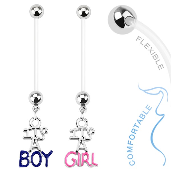 Damen Bauchnabel Schwangerschaftspiercing Nabelpiercing Bioflex mit Boy od. Girl