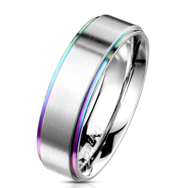 Tapsi´s Coolbodyart®| Fingerring Bandring Edelstahl 316L Silber Gebürstet, Abgeflachte Kanten Regenb